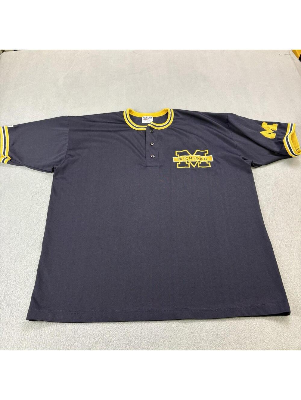 Vintage 90s University Of Michigan Polo Shirt Size XL Navy Blue USA Made